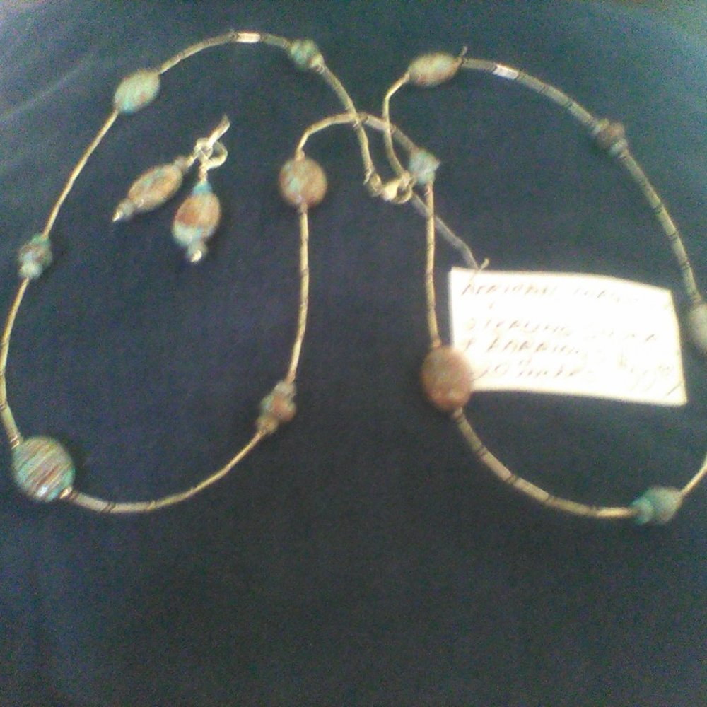 African Turquoise / Sterling Silver 20" Necklace / Earrings